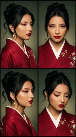 Cinematic Fashion Editorial Grid: Red Kimono & Graphic Liner