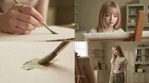 Cinematic Short Film Prompt: Woman Immersed in Art