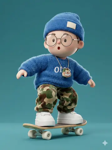 A high-fidelity 3D character render of a cute, stylized