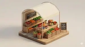 Minimal 3D Isometric Urban Retail Kiosk Diorama