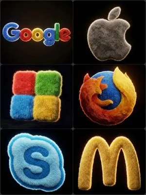 Hyper-realistic 3D fluffy logo transformation