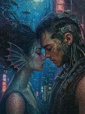 Cyberpunk Dot-Art Near Kiss