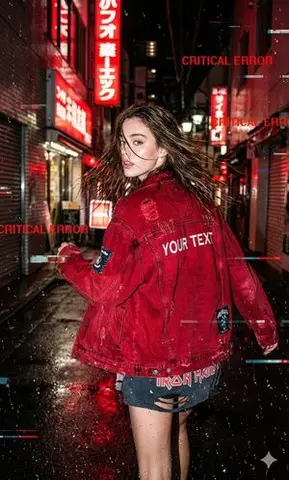 Glitchy Neo-Tokyo Street Style Photo with Red Neon
