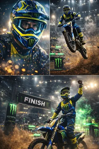 Ultra-dynamic motocross racing scene featuring a professional dirt bike