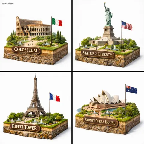 hyper-realistic 3D diorama-style model of [LANDMARK NAME]