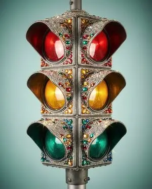 Rhinestone Encrusted Vintage Traffic Light Close-Up