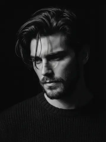 Close-up black and white portrait of a man use