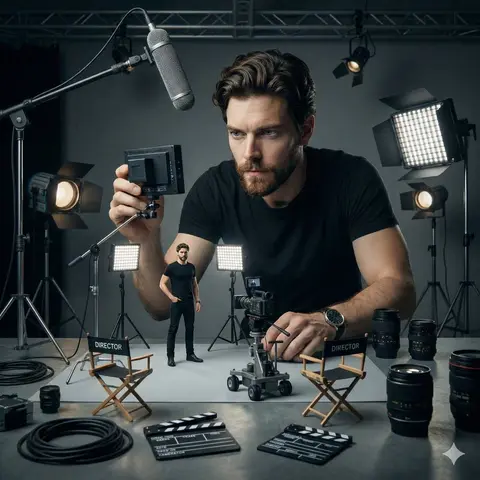 Ultra-realistic cinematic studio scene of a woman supervising a