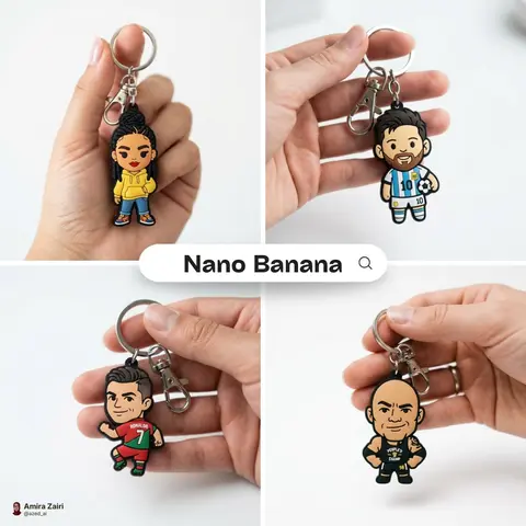 Close-up photo of a cute, colorful rubber keychain held