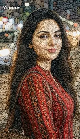 Pebble mosaic portrait of a beautiful woman