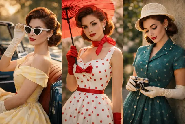 A cinematic vintage fashion portrait of a graceful young