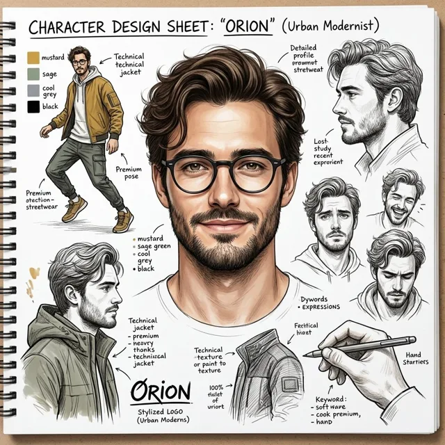 Cinematic Character Design Sketchbook Sheet