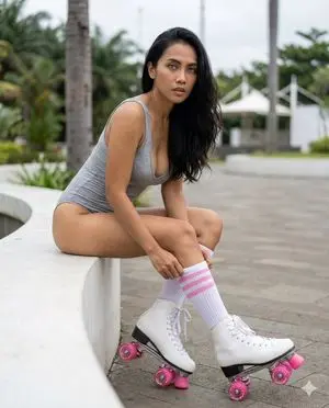 Javanese Woman in Bodysuit and Roller Skates Portrait