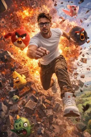 Ultra-Realistic Man in Angry Birds World