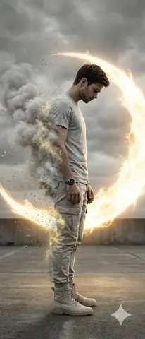 Cinematic Disintegration Portrait with Energy Aura