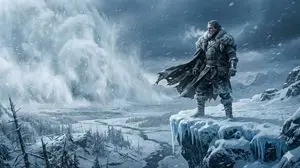 Epic Frozen Cliff Warrior Scene