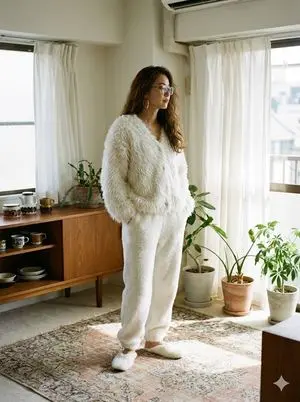 Cozy Retro Loungewear with Shaggy Faux Fur