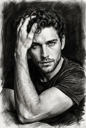 Hyper-Realistic Charcoal Pensive Portrait