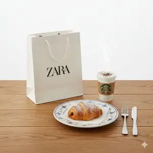 Studio Still Life of Coffee and Croissant
