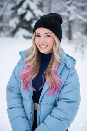 Digital Art Portrait of Girl with Pink-Tipped Hair in Winter