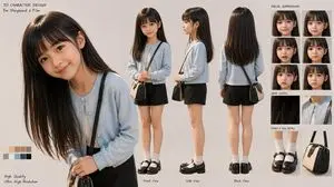 3D Schoolgirl Character Design Sheet