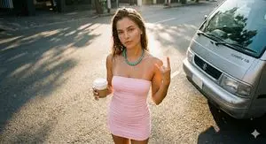 Urban Summer Portrait with Rock-On Sign