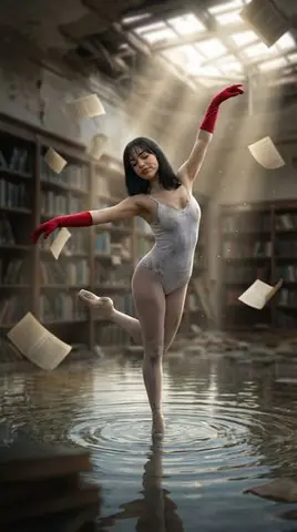 Haunting Ballerina in a Flooded Library (Flow Prompt)