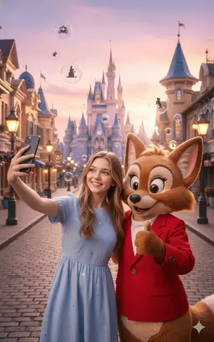 Young Woman Dreamy Fantasy Realism Holding a Smartphone, Facing the Camera