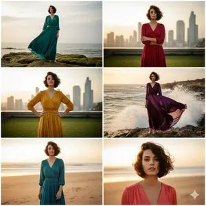 3x2 Collage of Woman in Flowing Dresses