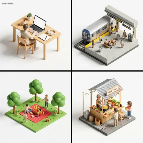 45° top-down isometric miniature 3D diorama of [SCENE], including