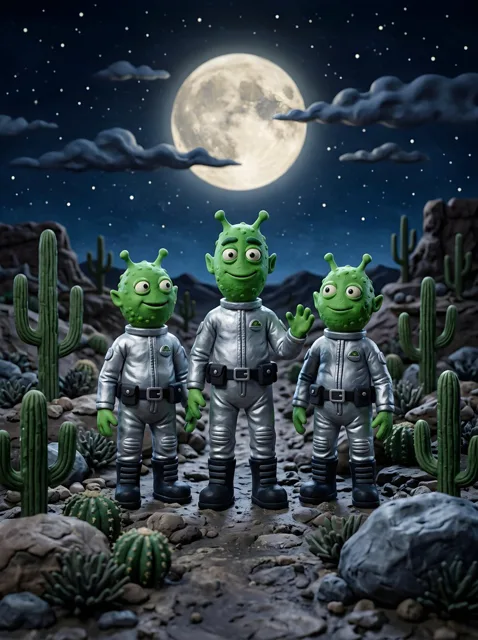 Claymation Aliens Desert Landscape