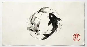 Yin and Yang Koi Fish Sumi-e Prompt