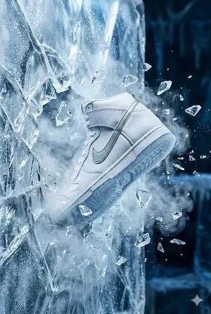 Nike Dunk Bursting Through Crystalline Wall