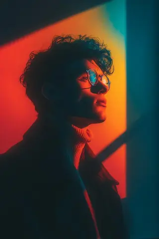 Cinematic portrait of a stylish young person wearing round