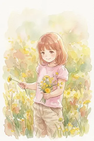 Anime Watercolor Girl with Butterflies