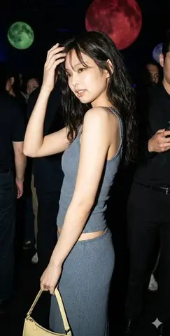 High-contrast fashion shot of Jennie Kim with Y2K aesthetic