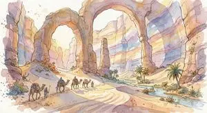 Fantasy Watercolor Illustration of an Immense Desert Canyon