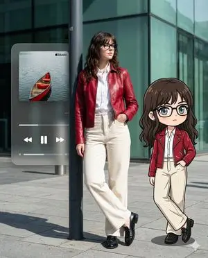 Photorealistic Self-Portrait with Chibi and UI Overlay Prompt
