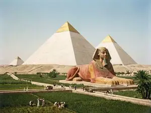Restored pyramids and Sphinx
