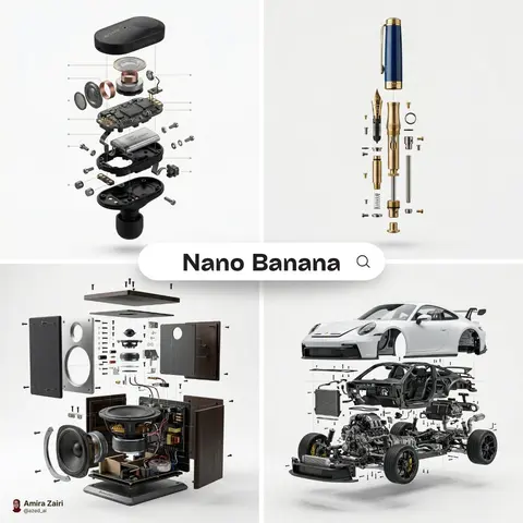 [product], high-end product advertising, white seamless background, exploded view