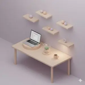 3D Isometric Floating Home Office Illustration