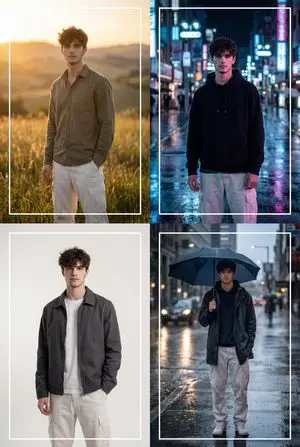Cinematic 2x2 Grid Portrait with Consistent Identity