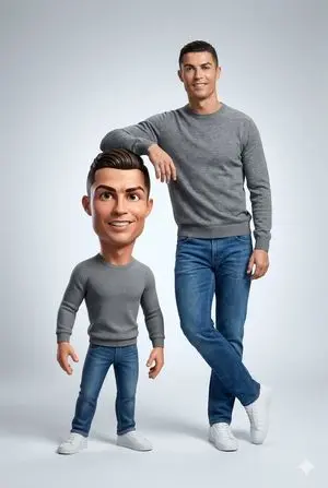 Ultra-Clean Realistic Human and Stylized 3D Caricature Composition Prompt