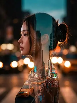 Double Exposure City Portrait