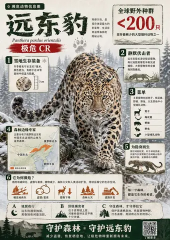 visually rich infographic in Chinese about an endangered animal