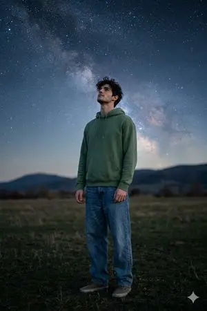 Man Under Starry Sky Cinematic Prompt