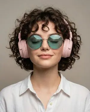 Ultra-Realistic Studio Portrait of Woman with Eyes Closed and Headphones