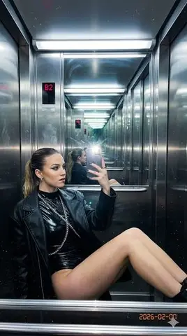 Raw Flash Mirror Selfie in Mirrored Elevator