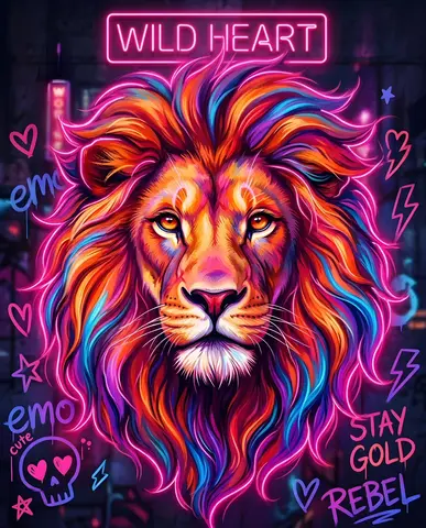 Vibrant Neon Majestic Lion