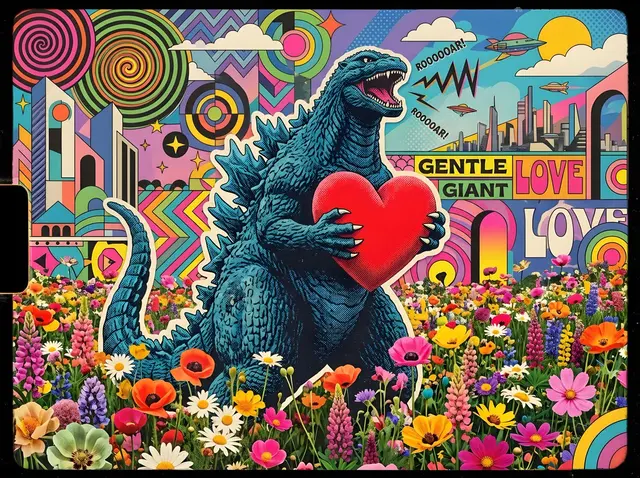 Godzilla in a Flower Field